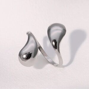 Silver-Tone Teardrop Open Ring | Stainless Steel
